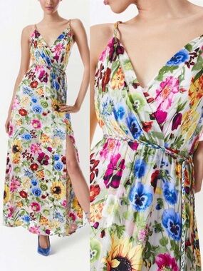 Alice + Olivia Samantha Floral Surplice Maxi Dress Women's Size 12